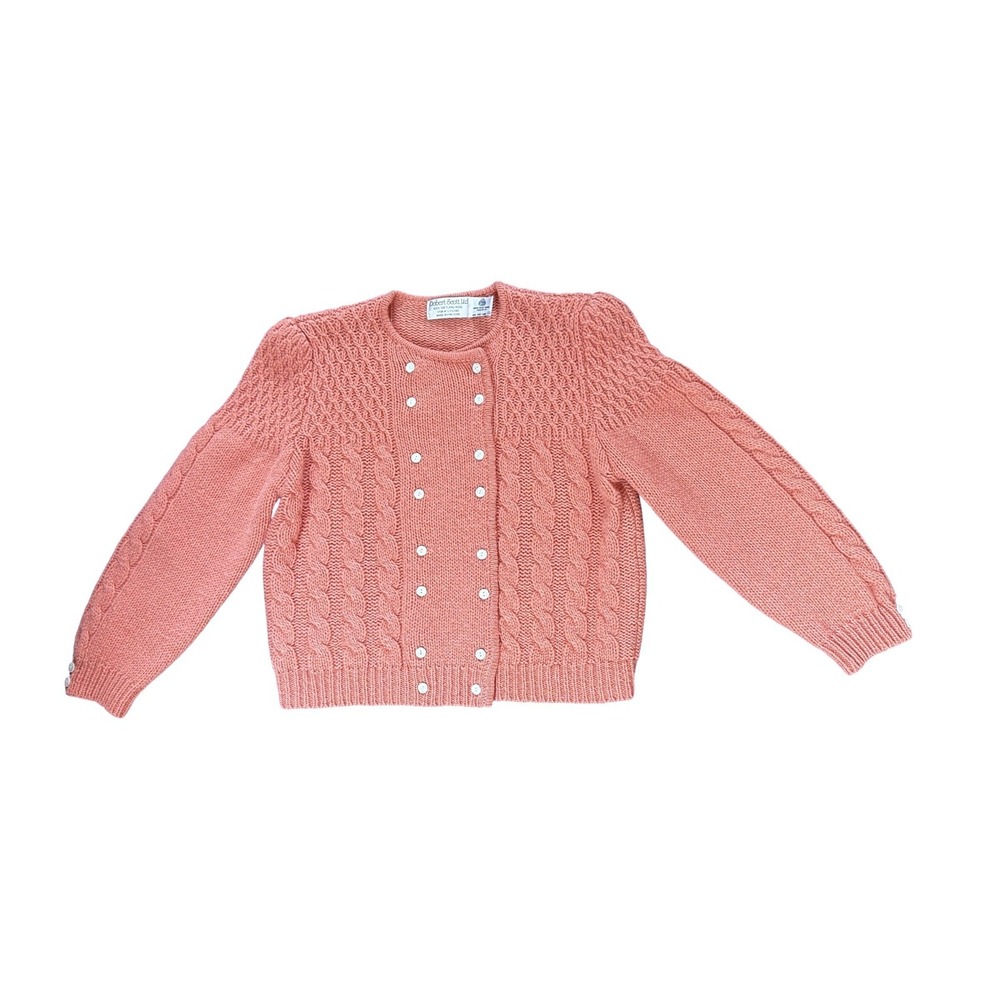 Robert‎ Scott Vintage Shetland Wool Cable Cardigan Sweater Cottage Preppy Girly